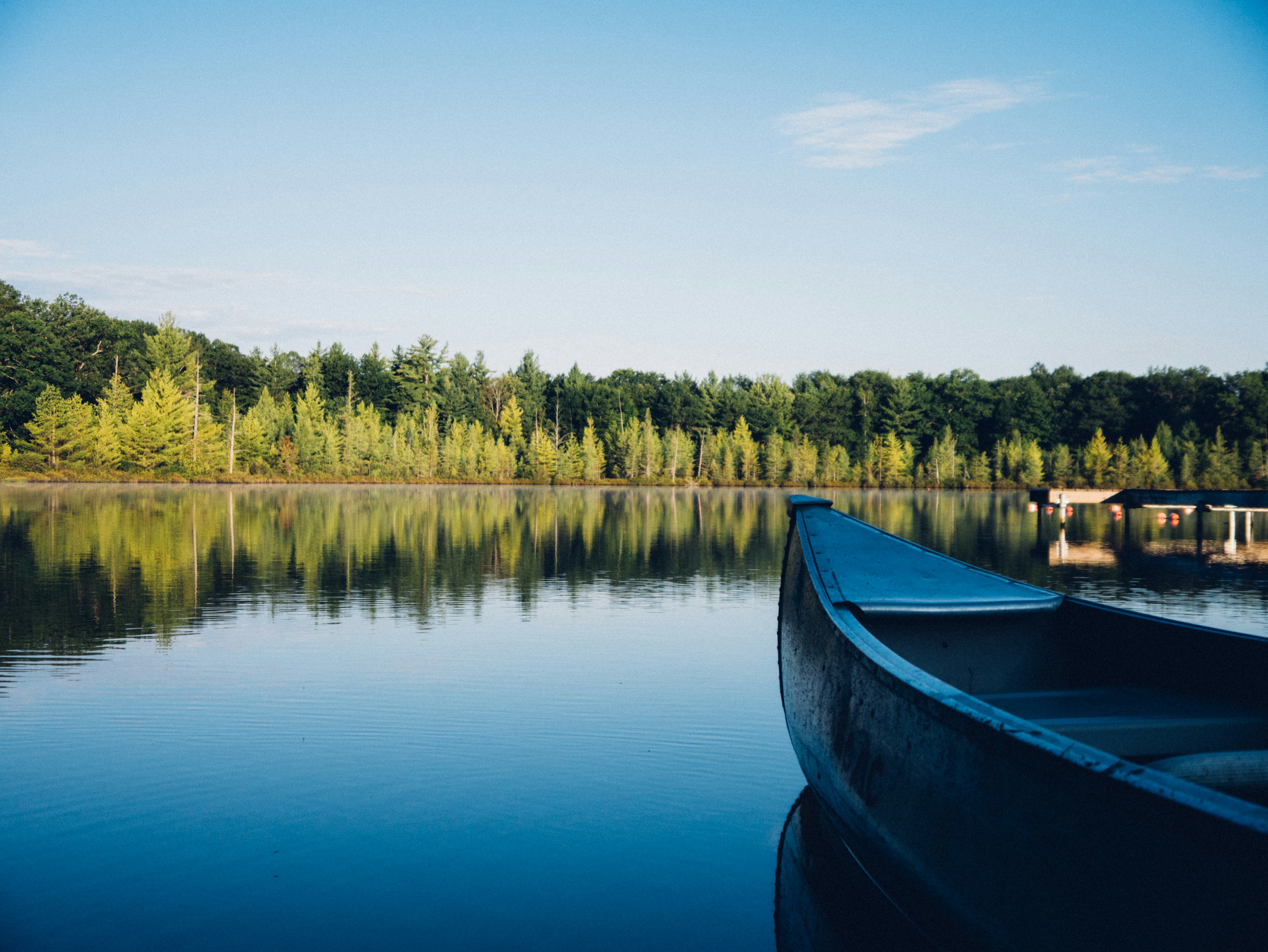 Canoe on the lake at summer camp